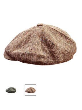 Brown Capas Tweed Wool Newsboy / BakerBoy Style Cap - (Large;  59 mm,  7 3/8)